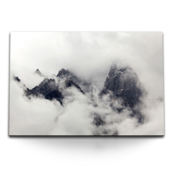 Paul Sinus Art 120x80cm Wandbild auf Leinwand Wolken Berge Nebel Klippen Berggipfel Bergspitze