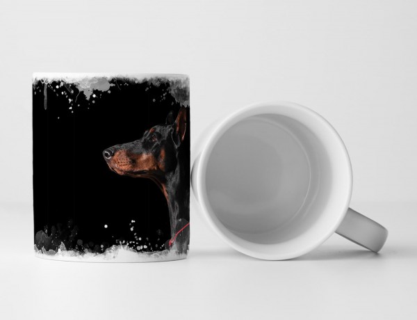 Paul Sinus Art Tasse Geschenk Tierfotografie – Porträt eines schwarzen Dobermanns von der Seite