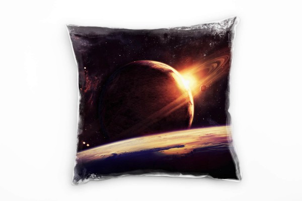 Paul Sinus Art Natur, Abstrakt, schwarz, orange, Universum, Planeten Deko Kissen 40x40cm für Couch Sofa Lounge Zi