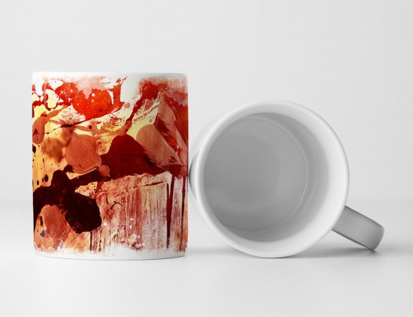 Paul Sinus Art Tasse Geschenk gelb-rote Grundierung; korall, rot, dunkelrote Abstraktionen