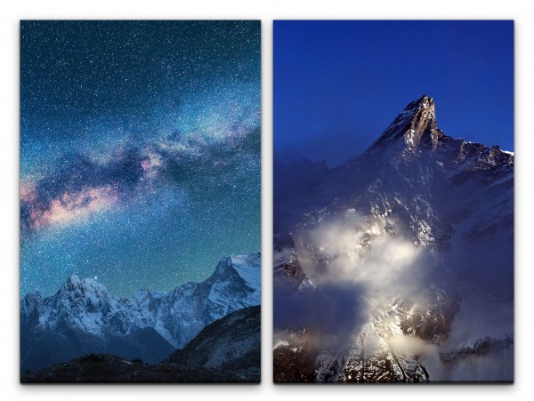 Paul Sinus Art 2 Bilder je 60x90cm Sternenhimmel Berge Gigantisch Erhaben Kraftvoll Astrofotografie Nacht