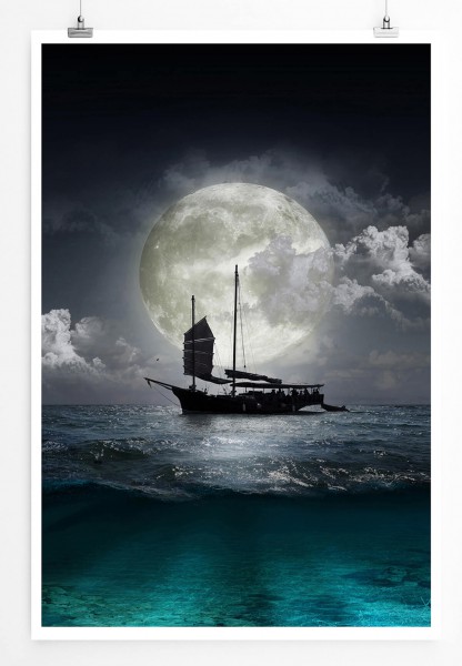 Paul Sinus Art 60x90cm Fotocollage Piratenschiff vor Vollmond auf See