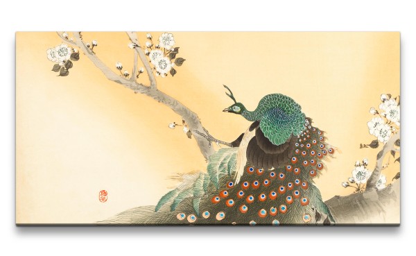 Paul Sinus Art Remaster 120x60cm Ohara Koson traditionell japanische Kunst wunderschöner Pfau Baumblüten