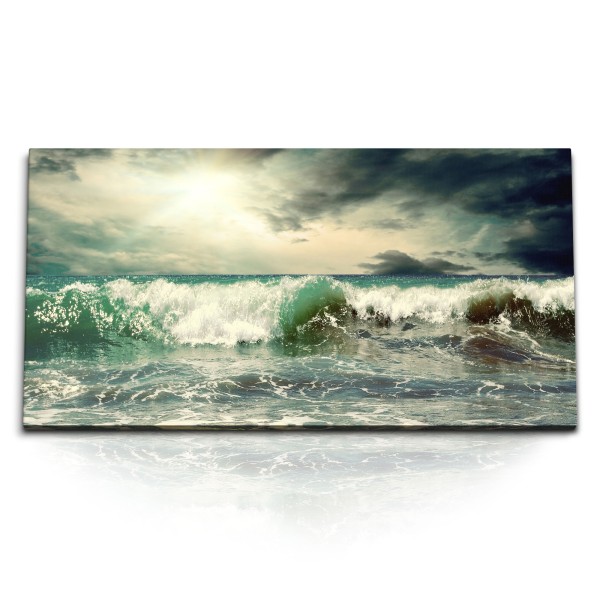 Kunstdruck Bilder 120x60cm Ozean Welle Raue See Sturm dunkle Wolken