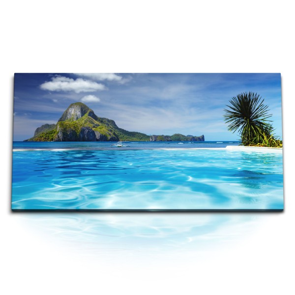 Paul Sinus Art Kunstdruck Bilder 120x60cm Trauminsel Sommer Strand Meer Palmen