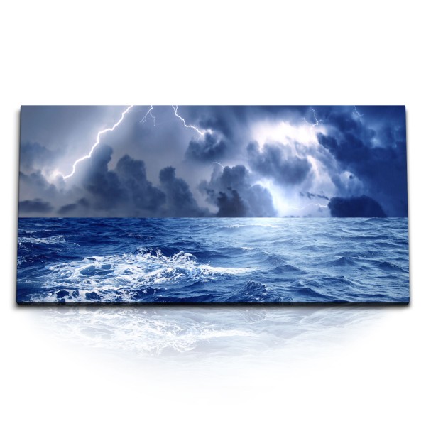 Paul Sinus Art Kunstdruck Bilder 120x60cm Ozean Wellen Sturm Blitz Horizont Meer Wolken