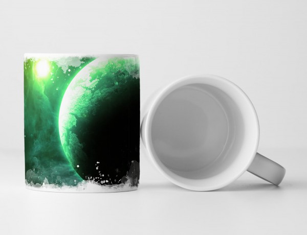 Paul Sinus Art Tasse Geschenk Illustration - Grüne Planeten mit Mond