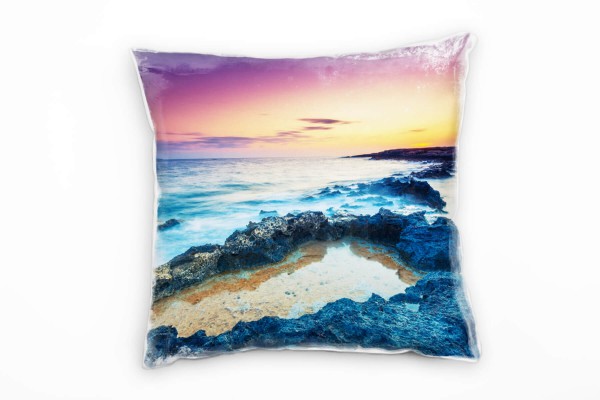 Paul Sinus Art Strand und Meer, Felsen, Sonnenaufgang, orange Deko Kissen 40x40cm für Couch Sofa Lounge Zierkissen