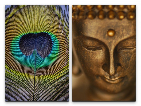 Paul Sinus Art 2 Bilder je 60x90cm Pfaufeder Harmonisch Buddha Statue Meditation Konzentration positive Energie