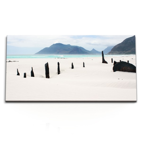 Paul Sinus Art Kunstdruck Bilder 120x60cm Weißer Sandstrand Strand Treibholz Berge Küste