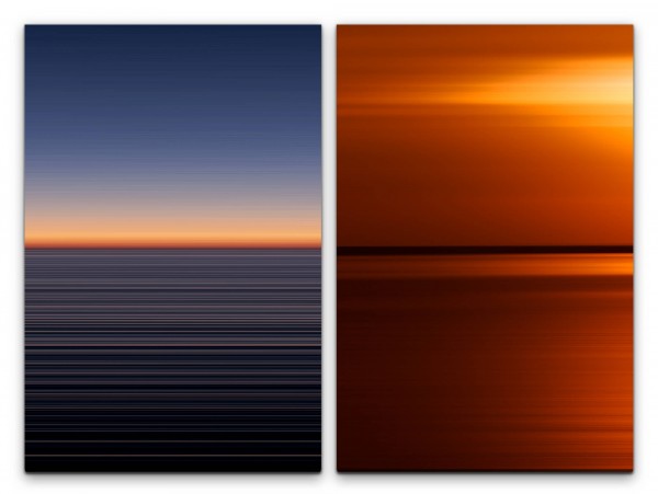 Paul Sinus Art 2 Bilder je 60x90cm Horizont Abendröte Sonne Abenddämmerung Abstrakt Rot Sonnenuntergang