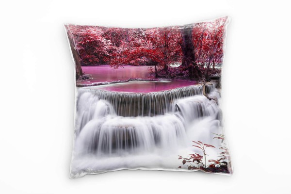 Paul Sinus Art Landschaften, pink, Wasserfälle, rot, weiß Deko Kissen 40x40cm für Couch Sofa Lounge Zierkissen