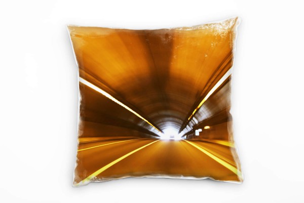 Paul Sinus Art Urban und City, braun, Tunnel, Geschwindigkeit, Licht Deko Kissen 40x40cm für Couch Sofa Lounge Zier