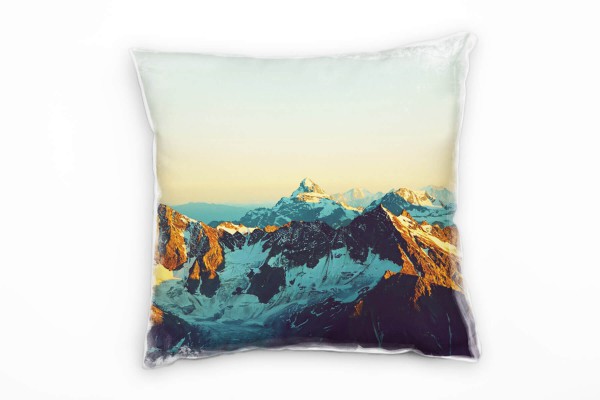 Paul Sinus Art Landschaft, schneebedeckte Berge, blau, orange Deko Kissen 40x40cm für Couch Sofa Lounge Zierkissen