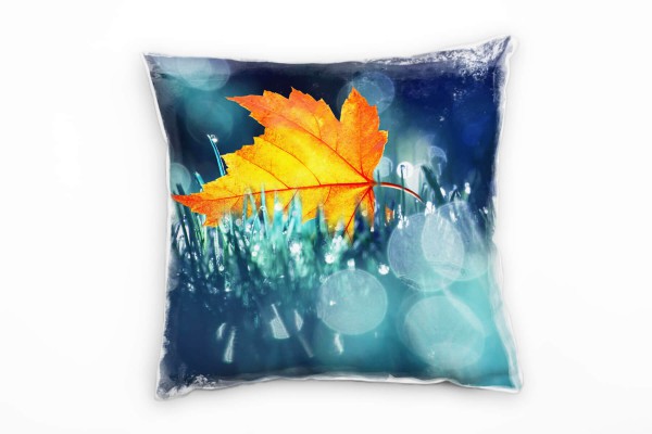 Paul Sinus Art Herbst, Laubblatt, Wiese, orange, blau Deko Kissen 40x40cm für Couch Sofa Lounge Zierkissen