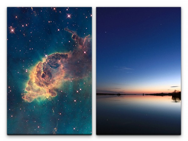 Paul Sinus Art 2 Bilder je 60x90cm Nebula Universum Weltall Sterne Horizont Meer Sonnenuntergang