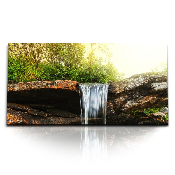 Paul Sinus Art Kunstdruck Bilder 120x60cm Bach kleiner Wasserfall Natur Wasser Grün