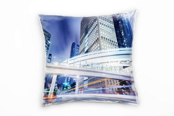 City, Tokio, Japan, Lichtlinien, Abend, grau, blau Deko Kissen 40x40cm für Couch Sofa Lounge Zierkis