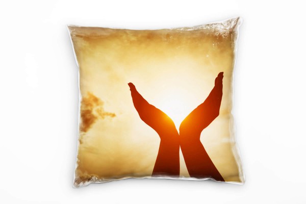 Paul Sinus Art künstlerische Fotografie, Hände, Sonne, orange Deko Kissen 40x40cm für Couch Sofa Lounge Zierkissen