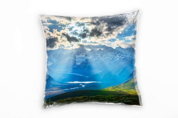 Paul Sinus Art Natur, Berge, Sonnenstrahlen, Wolken Deko Kissen 40x40cm für Couch Sofa Lounge Zierkissen