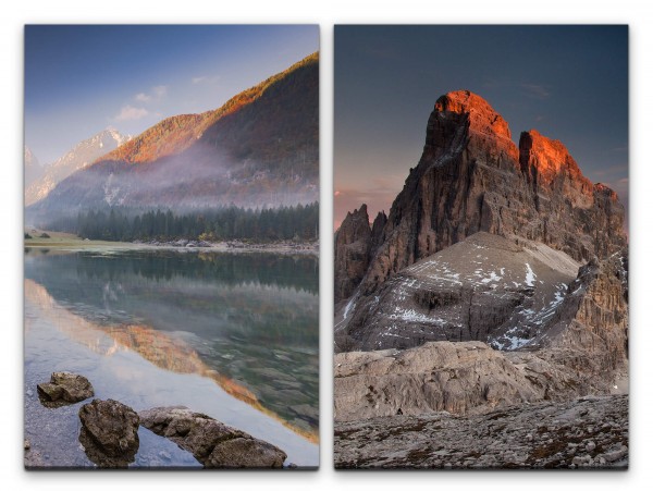 Paul Sinus Art 2 Bilder je 60x90cm Dolomiten Berge freie Natur klares Wasser Bergsee Frische Kühle