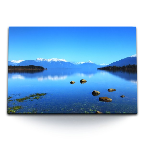 Paul Sinus Art 120x80cm Wandbild auf Leinwand Lake Te Anau See Neuseeland Natur Blau Berge