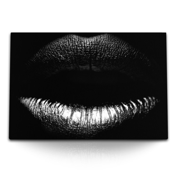 120x80cm Wandbild auf Leinwand Volle Frauenlippen Lippen Schwarz Dunkel Sexy