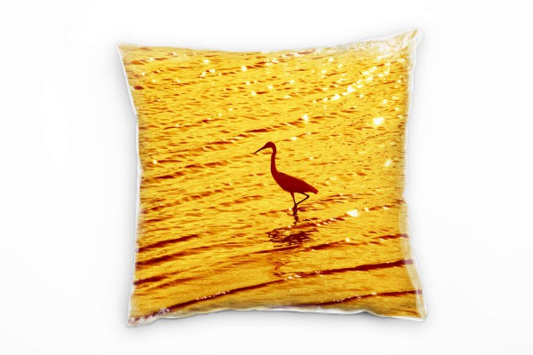 Paul Sinus Art Tiere, Reiher, Sonnenuntergang, orange Deko Kissen 40x40cm für Couch Sofa Lounge Zierkissen