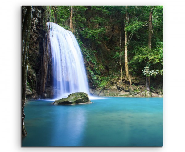 Paul Sinus Art Landschaftsfotografie – Wasserfall in Erawan, Thailand auf Leinwand