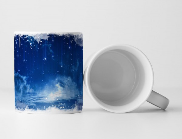 Paul Sinus Art Tasse Geschenk Fotocollage – Sternenhimmel mit Mondsichel und Sternen