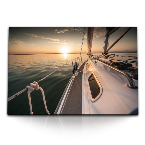 Paul Sinus Art 120x80cm Wandbild auf Leinwand Segelschiff Segeljacht Meer Sonnenuntergang Abendrot