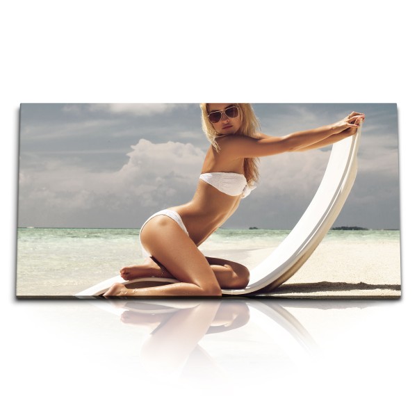 Paul Sinus Art Kunstdruck Bilder 120x60cm Sexy Model am Strand Bikini Sonnenschein Meer