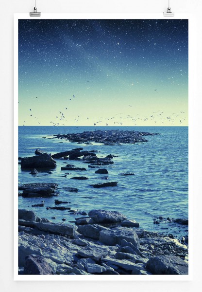 Paul Sinus Art Landschaftsfotografie 60x90cm Poster Nacht am Meer