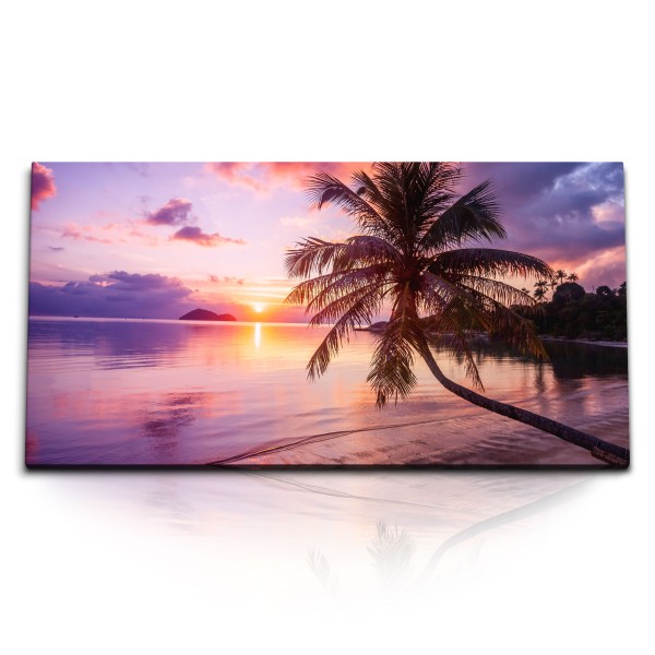 Paul Sinus Art Kunstdruck Bilder 120x60cm Exotisches Paradies Meer Palmen Sonnenuntergang Stand