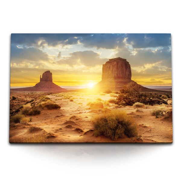 Paul Sinus Art 120x80cm Wandbild auf Leinwand Sonnenuntergang bei den Sisters in Monument Valley USA