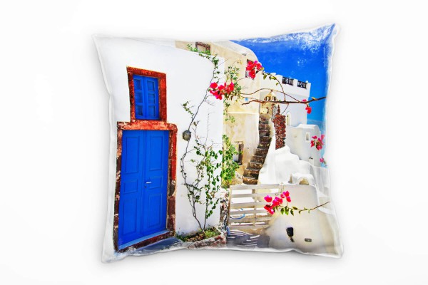 Paul Sinus Art City, blau, weiß, Santorini, Griechenland Deko Kissen 40x40cm für Couch Sofa Lounge Zierkissen