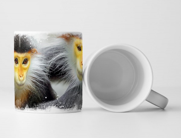 Paul Sinus Art Tasse Geschenk Rotschenkliger Kleideraffe – Tierfotografie Affenfamilie