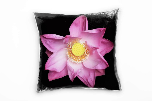 Paul Sinus Art Blumen, rosa, schwarz, Lotusblume Deko Kissen 40x40cm für Couch Sofa Lounge Zierkissen