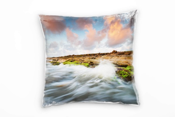 Paul Sinus Art Strand und Meer, aufschlagende Wellen, schöne Farben Deko Kissen 40x40cm für Couch Sofa Lounge Zierk