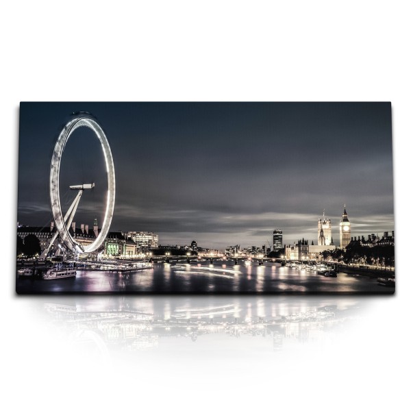 Paul Sinus Art Kunstdruck Bilder 120x60cm London bei Nacht Riesenrad Stadt England