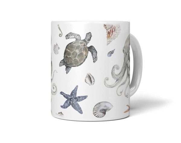 Paul Sinus Art Dekorative Tasse mit schönem Motiv Meerestiere Muster Oktopus Seestern Seeschnecke Muscheln