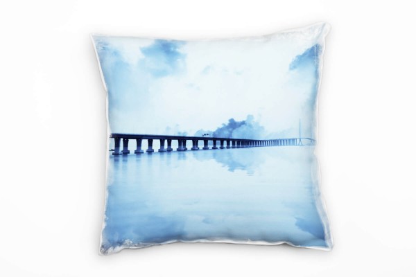 Paul Sinus Art Urban, blau, grau, Brücke Deko Kissen 40x40cm für Couch Sofa Lounge Zierkissen