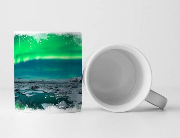 Paul Sinus Art Tasse Geschenk Landschaftsfotografie – Nordlicht bei der Gletscherlagune Jokulsarlon Island