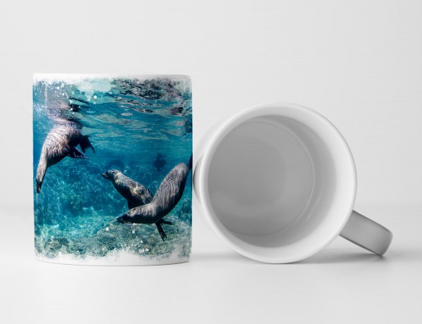 Paul Sinus Art Tasse Geschenk Tauchende Seelöwen – Tierfotografie Californien