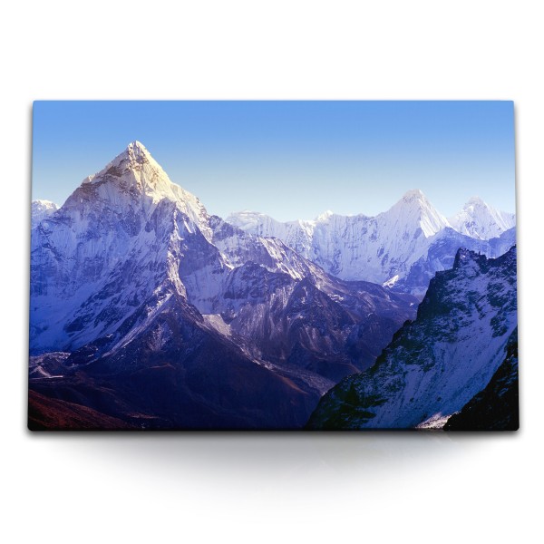 Paul Sinus Art 120x80cm Wandbild auf Leinwand Himalaya Nepal Gebirge Berge Schneegipfel Blau