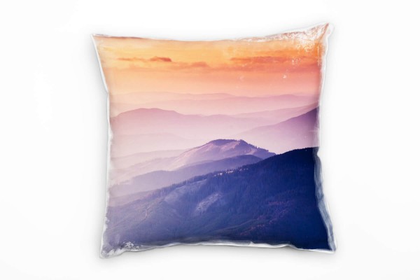 Paul Sinus Art Landschaft, orange, braun, Berge, Dunst, Morgen Deko Kissen 40x40cm für Couch Sofa Lounge Zierkisse