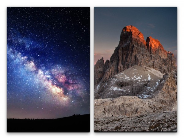 Paul Sinus Art 2 Bilder je 60x90cm Dolomiten Sterne Milchstraße Berg Galaxie Astrofotografie Nacht