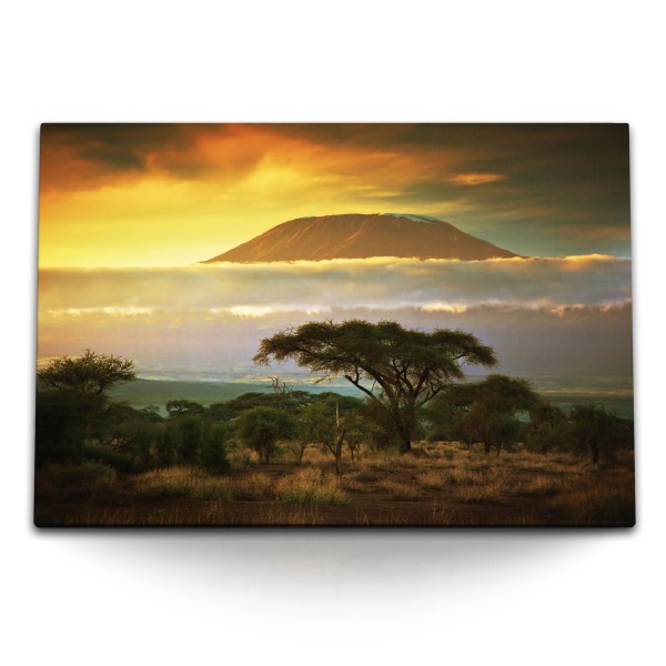 120x80cm Wandbild auf Leinwand Kilimandscharo Berg Afrika Landschaft Natur Wolken