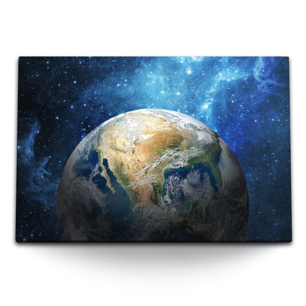 Paul Sinus Art 120x80cm Wandbild auf Leinwand Erde Weltall Grüner Planet Sterne Galaxie