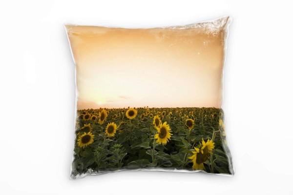 Paul Sinus Art Blumen, gelb, grün, orange, Sonnenaufgang, Sonnenblume Deko Kissen 40x40cm für Couch Sofa Lounge Zie